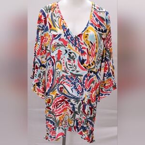 Anne Cole | Vibrant Paisley V-Neck Blouse